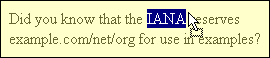 Screenshot showing the use of drag-and-drop to search for "IANA"